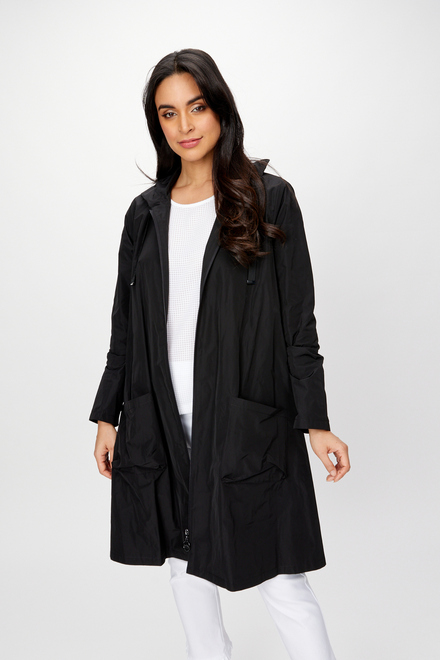 Zip Front Flared Coat Style 241068. Black. 4