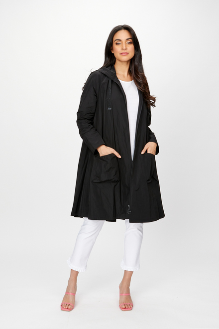 Zip Front Flared Coat Style 241068. Black