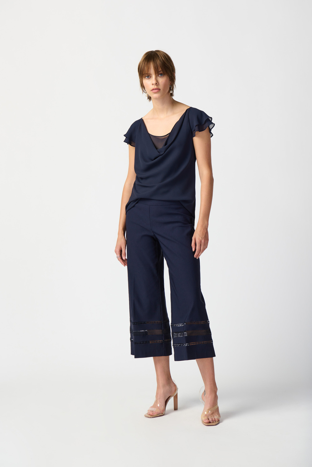 Wide Leg Patterned Capris Style 241073. Midnight Blue