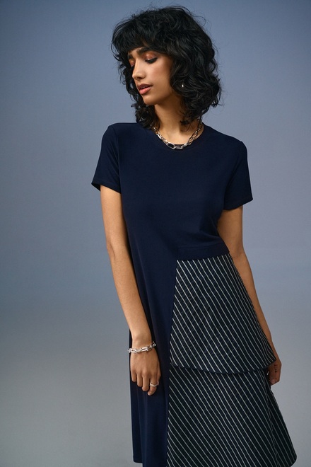Bias-Cut Striped T-Shirt Dress Style 241076. Midnight Blue/white. 2