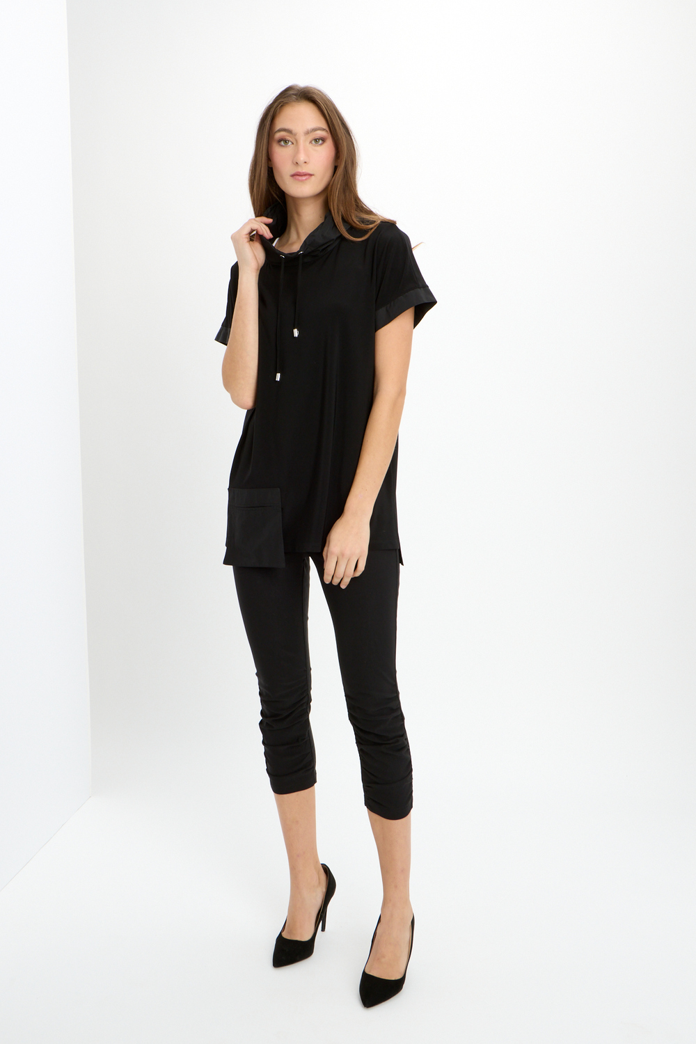 Stand Collar Two-Tone Top Style 241078. Black