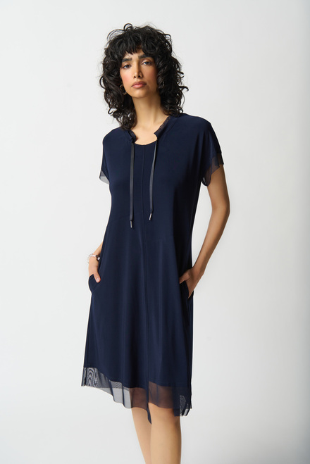 Drawstring Tulle Dress Style 241080. Midnight Blue. 3