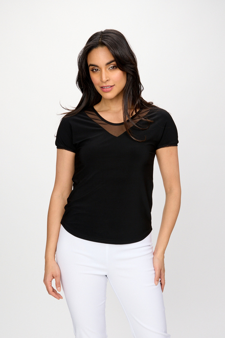 Sheer V-Neck T-Shirt Style 241088. Black. 4