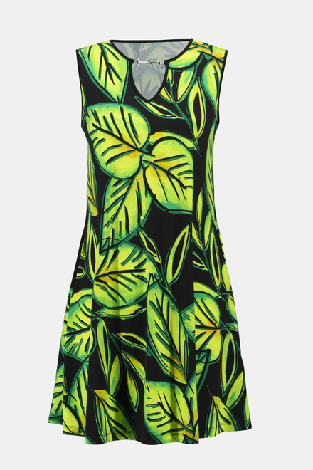 Leaf Print Keyhole Neck Dress Style 241119. Black/multi. 5