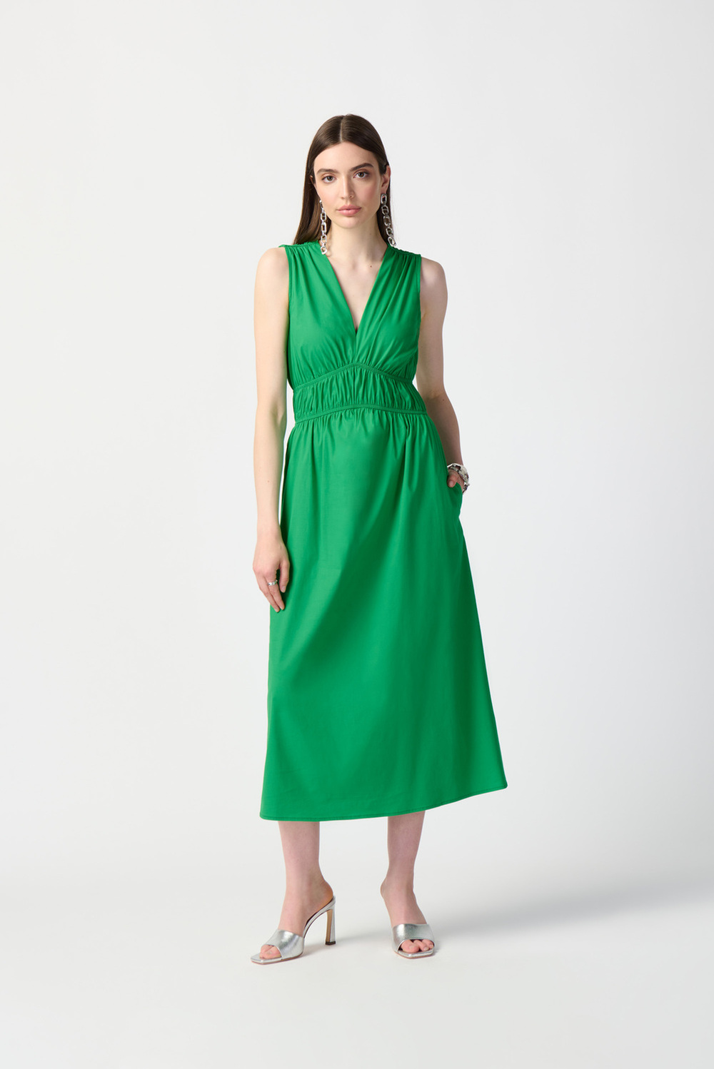 Gathered Midi Dress Style 241127. Island Green