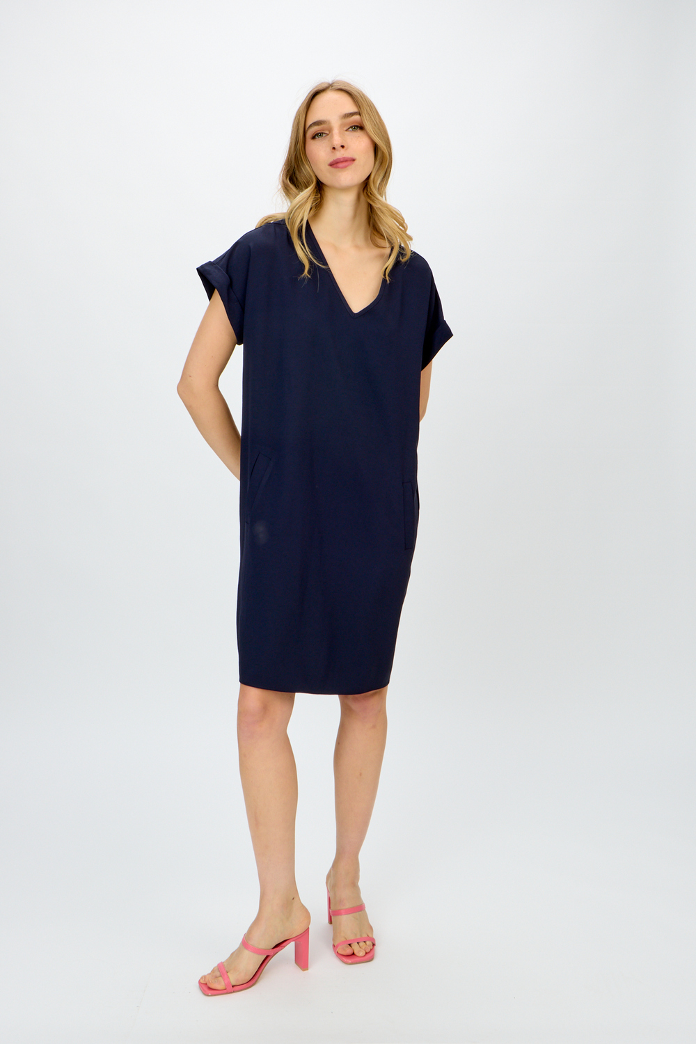 T-Shirt Dress with Pockets Style 241129. Midnight Blue