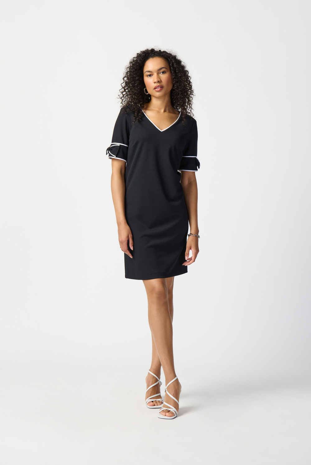 Bow Detail T-Shirt Dress Style 241130. Black/off White