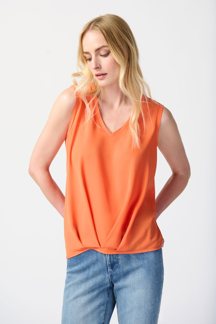 Pleated Front V-Neck Top Style 241133. Mandarin