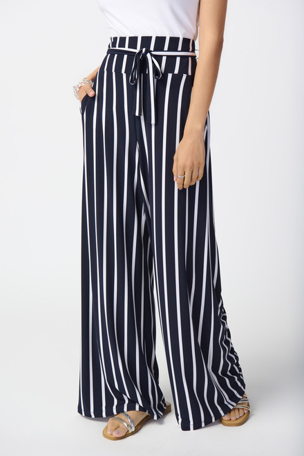 Vertical Stripe Wide Leg Pants Style 241135. Midnight Blue/vanilla. 3