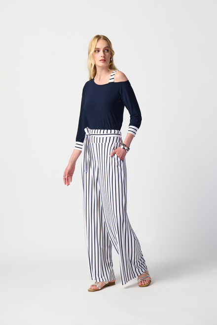 Vertical Stripe Wide Leg Pants Style 241135. Vanilla/midnight Blue. 7