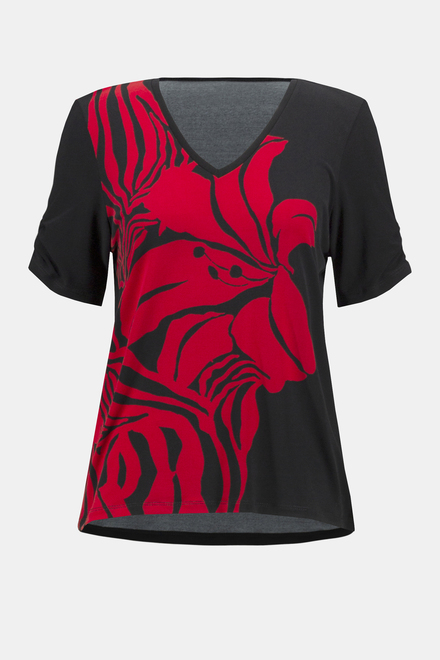 T-shirt fleuri, manches fronces mod&egrave;le 241138. Black/red. 6