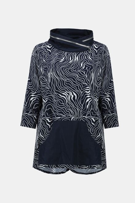 Wave Motif Top with Pockets Style 241144. Midnight Blue/vanilla. 6