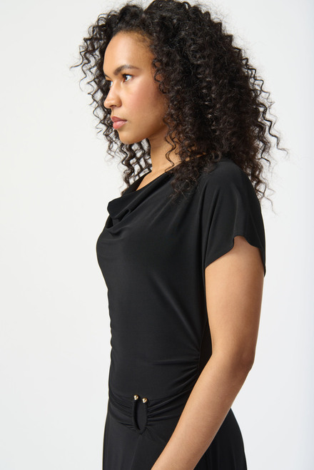 Pleated Short Sleeve Dress Style 241152. Black. 3