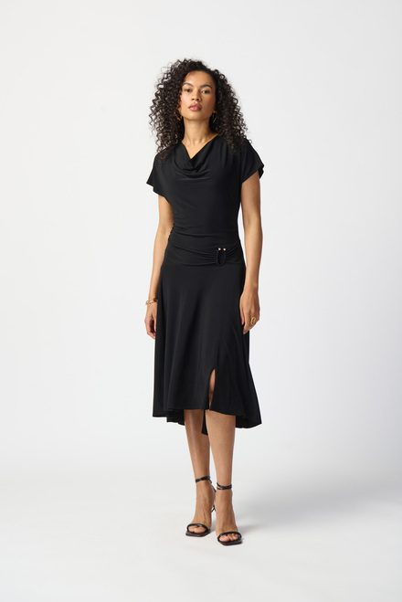 Pleated Short Sleeve Dress Style 241152. Black. 4