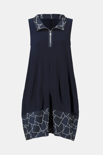 Dual Fabric Square Motif Dress Style 241157. Midnight Blue/white. 5