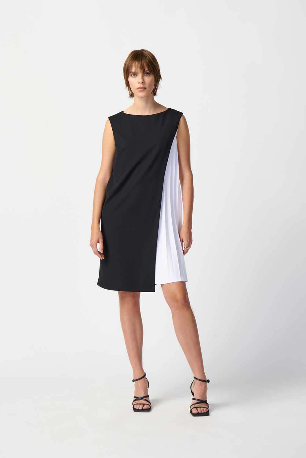 Two-Tone Pleated Tank Dress Style 241160. Black/vanilla