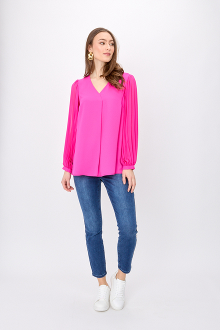 Pleated Sleeve Blouse Style 241173. Ultra Pink. 4