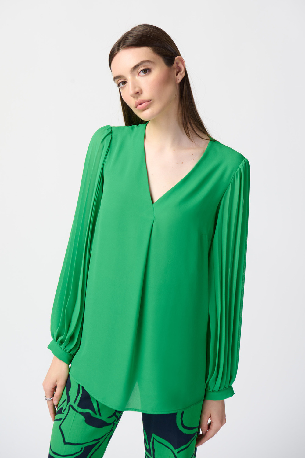 Pleated Sleeve Blouse Style 241173. Island Green