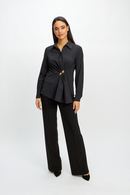 Pleated Wrap Front Blouse Style 241181. Black. 4