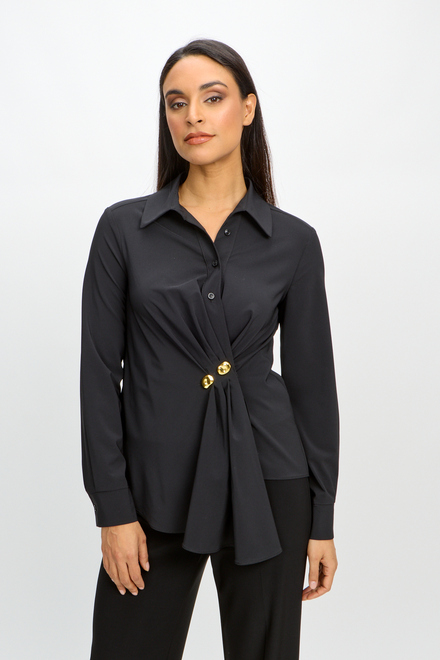Pleated Wrap Front Blouse Style 241181. Black