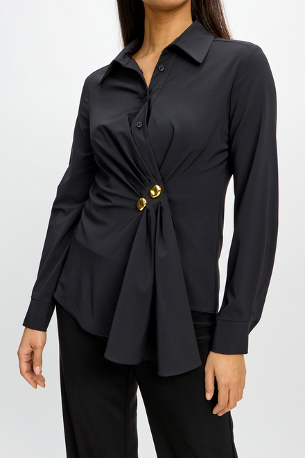 Pleated Wrap Front Blouse Style 241181. Black. 2