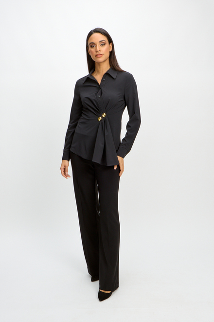 Pleated Wrap Front Blouse Style 241181. Black. 5
