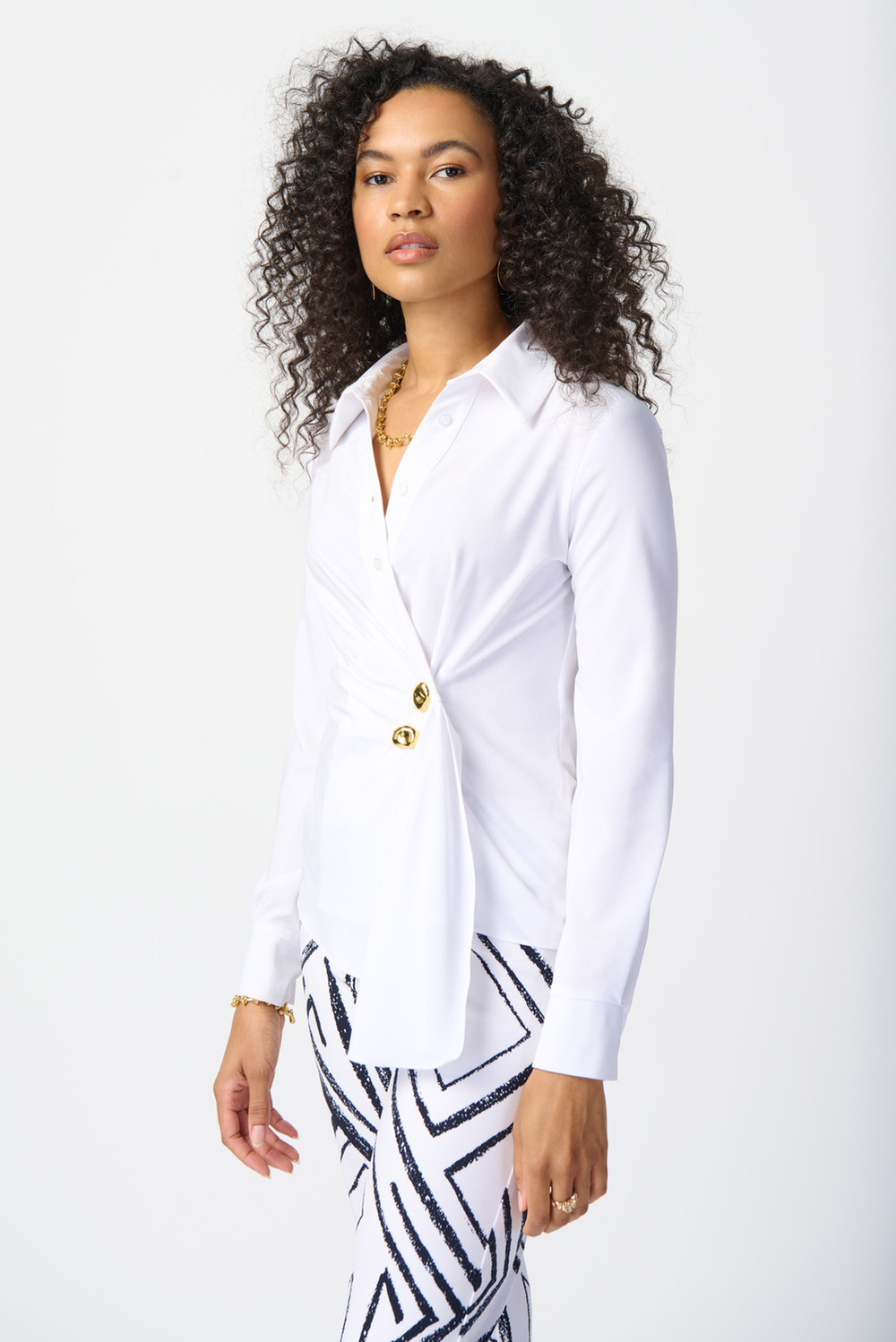 Pleated Wrap Front Blouse Style 241181. Optic White