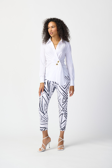 Pleated Wrap Front Blouse Style 241181. Optic White. 3