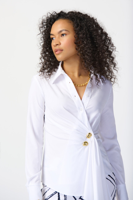 Pleated Wrap Front Blouse Style 241181. Optic White. 4