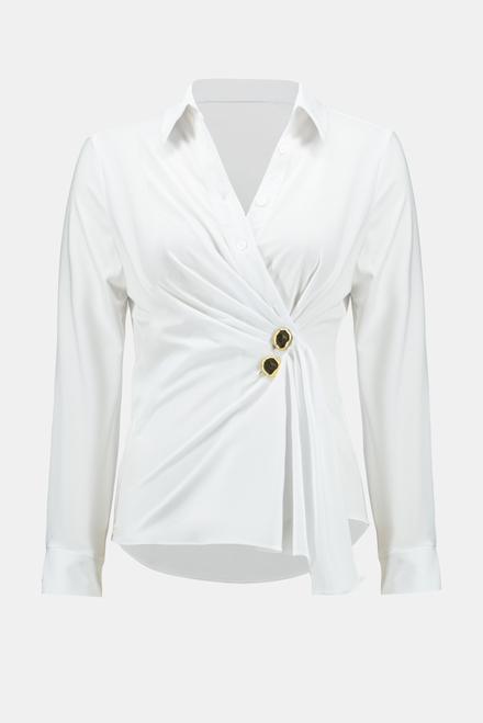 Pleated Wrap Front Blouse Style 241181. Optic White. 5