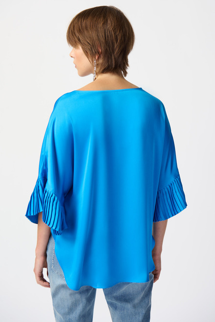 Pleated Sleeve Satin Top Style 241182. French Blue. 2