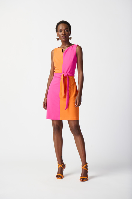 Colour-Blocked Belted Dress Style 241193. Ultra pink/mandarin