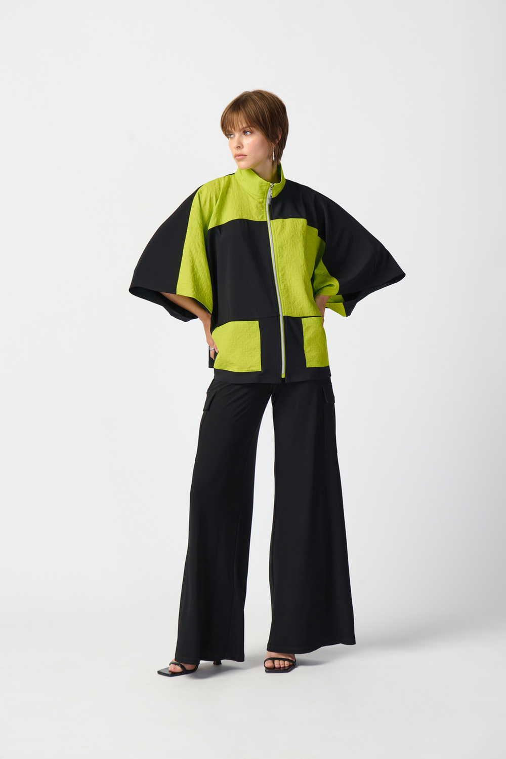 Colour-Blocked Zip Front Jacket Style 241198. Black/key Lime