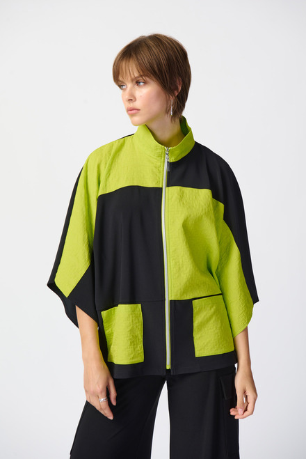 Colour-Blocked Zip Front Jacket Style 241198. Black/key Lime. 3