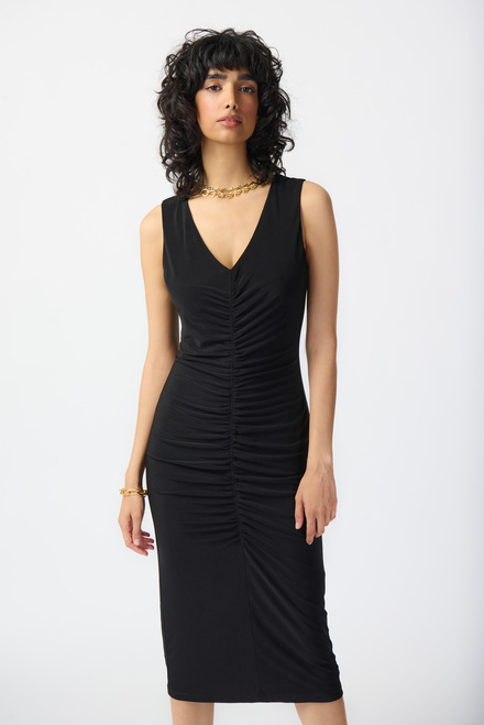 Pleated Front Midi Dress Style 241205. Black. 2