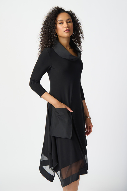 Dual Fabric Dress with Pockets Style 241206. Black. 3
