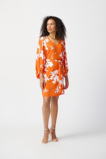 Belted Floral Print Dress Style 241207. Mandarin/vanilla