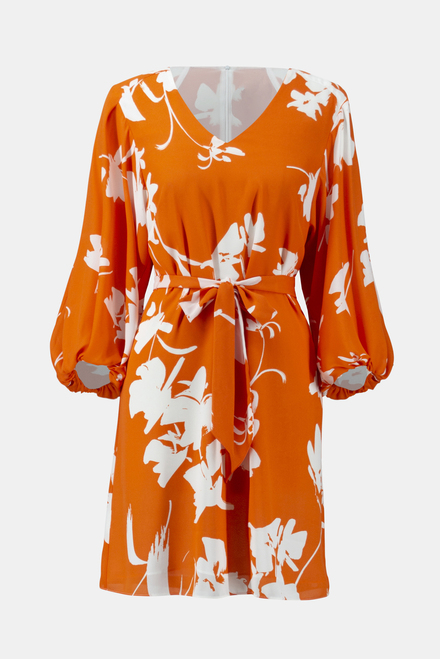 Belted Floral Print Dress Style 241207. Mandarin/vanilla. 5