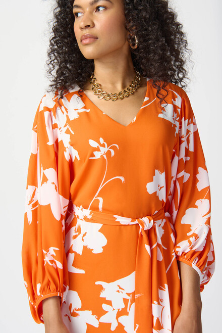 Belted Floral Print Dress Style 241207. Mandarin/vanilla. 4