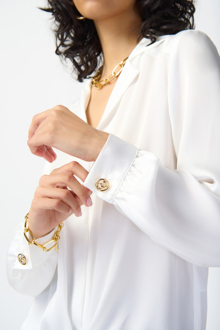 Tie-Detail Button Sleeve Blouse Style 241214. Vanilla 30. 4
