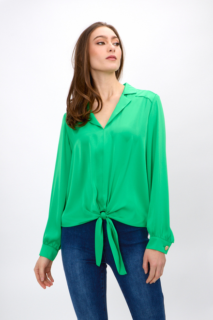 Tie-Detail Button Sleeve Blouse Style 241214. Island green