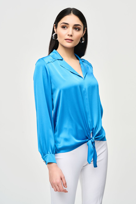 Tie-Detail Button Sleeve Blouse Style 241214. French blue