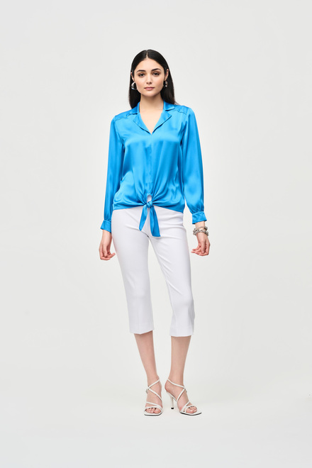 Tie-Detail Button Sleeve Blouse Style 241214. French Blue. 3