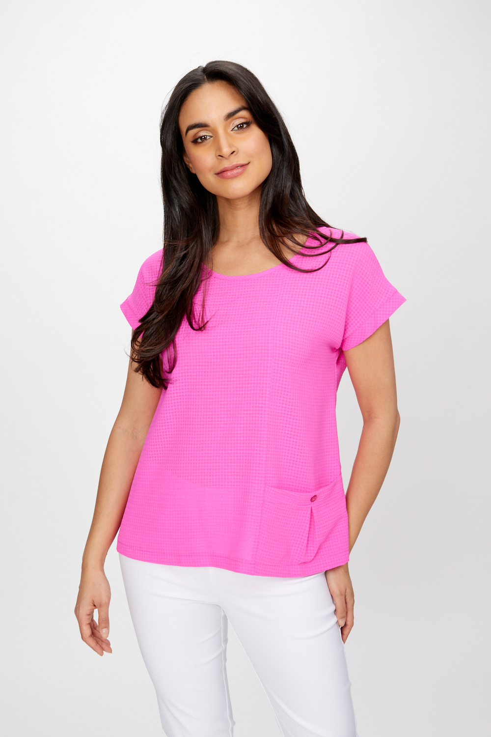 T-shirt, fins carreaux texturés modèle 241217. Ultra Pink