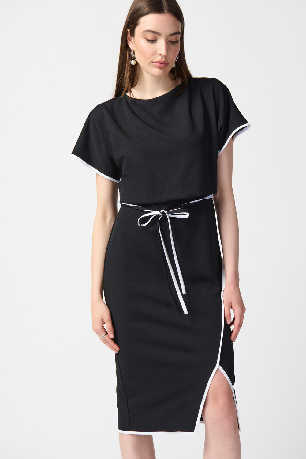 Two-Tone Slit Dress Style 241234. Black/off White