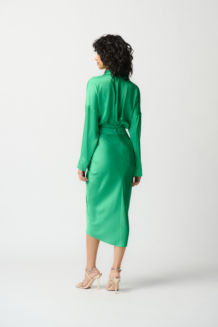 Tie-Front Satin blouse dress Style 241236. Island Green. 2