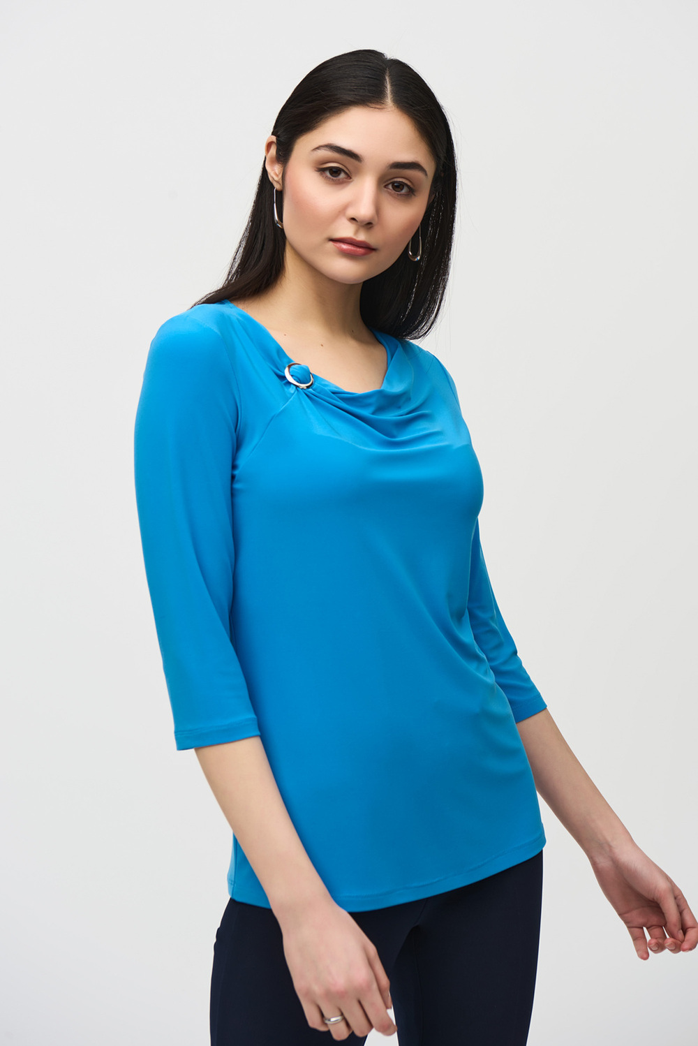 Loop Detail Neckline Top Style 241241. French Blue