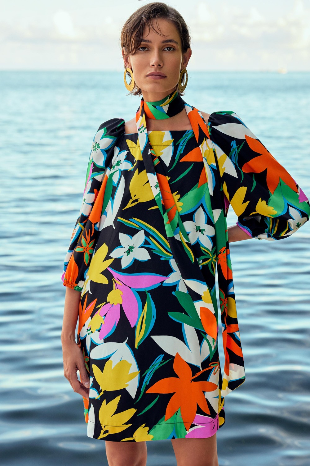 Multi-Coloured Floral Print Dress Style 241251. Black/multi