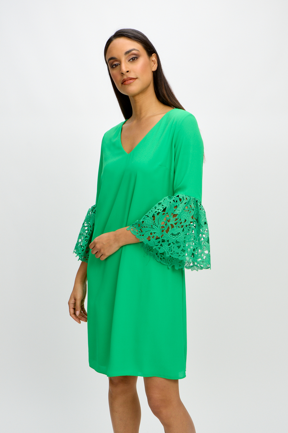 Ruffle & Lace Dress Style 241252. Island Green