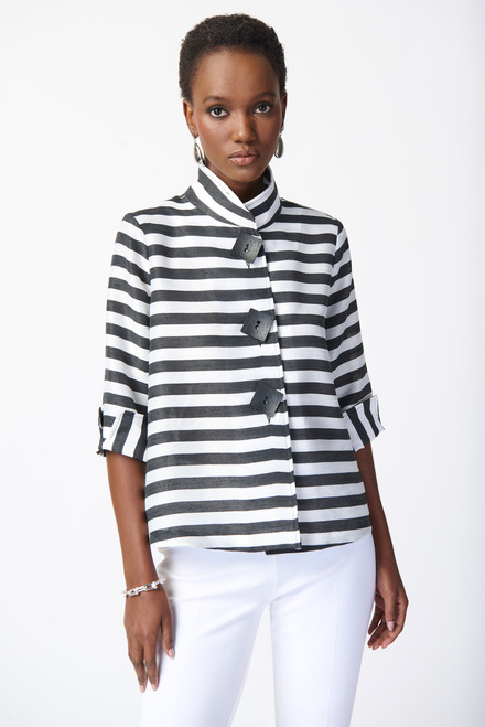 Square Button Striped Jacket Style 241253. Black/Off White